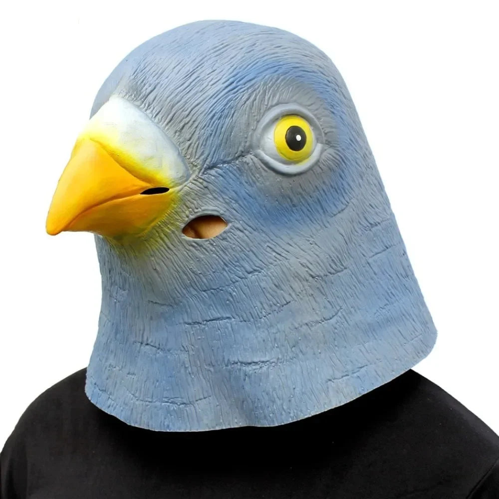 Halloween Costume Party Animal Mask Pigeon Mask Costume Novelty Latex Birds Blue Pigeon Headgear Funny Face Covering for Parties