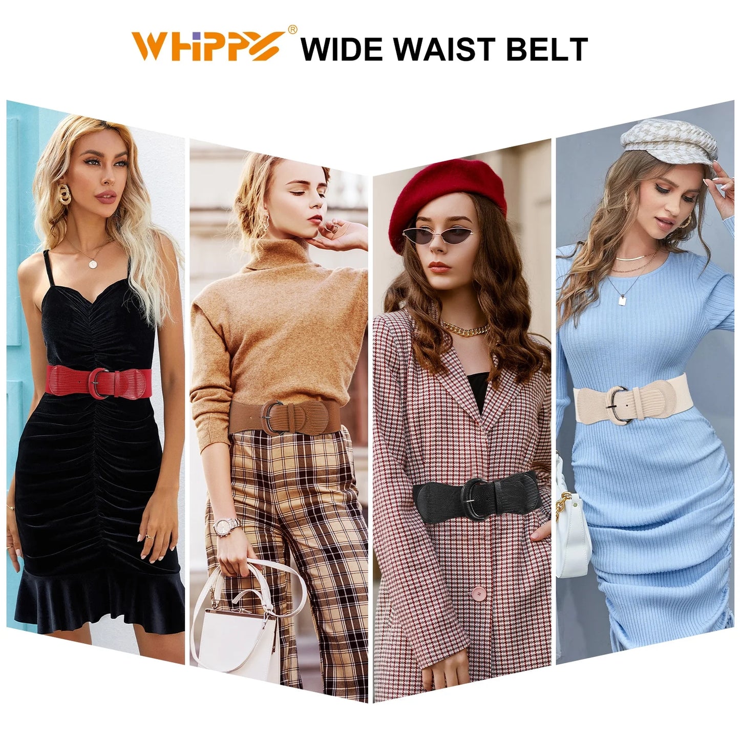 Women Elastic Wide Belt, Stretch Waist Belt for Dress