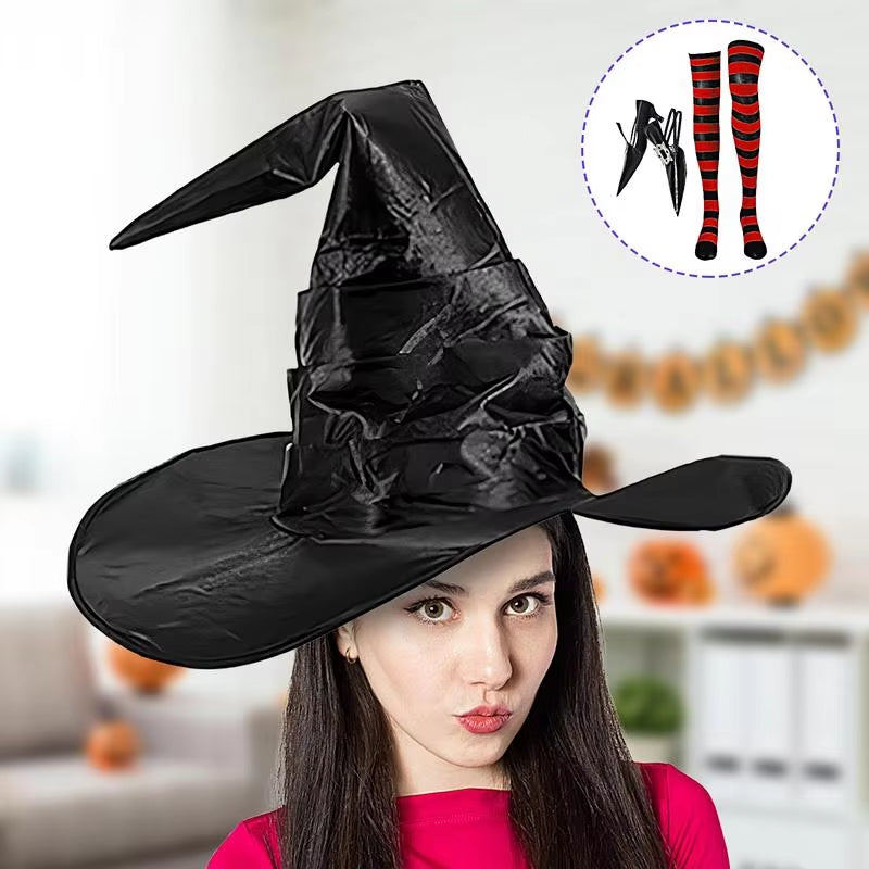 Halloween Costumes for Women Witch Dress-Up Pointy Witch Shoes Decoration Striped Knee-High Socks and Witch Hat Set for Dress-Up