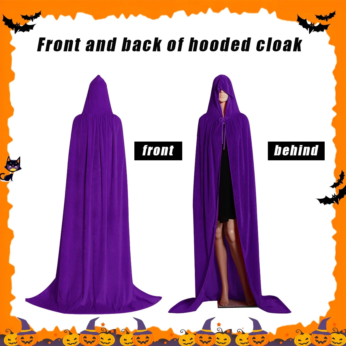 Cloak with Hood Halloween Costume Velvet Cape Witch Vampire Outfits Halloween Costumes for Women Men Black