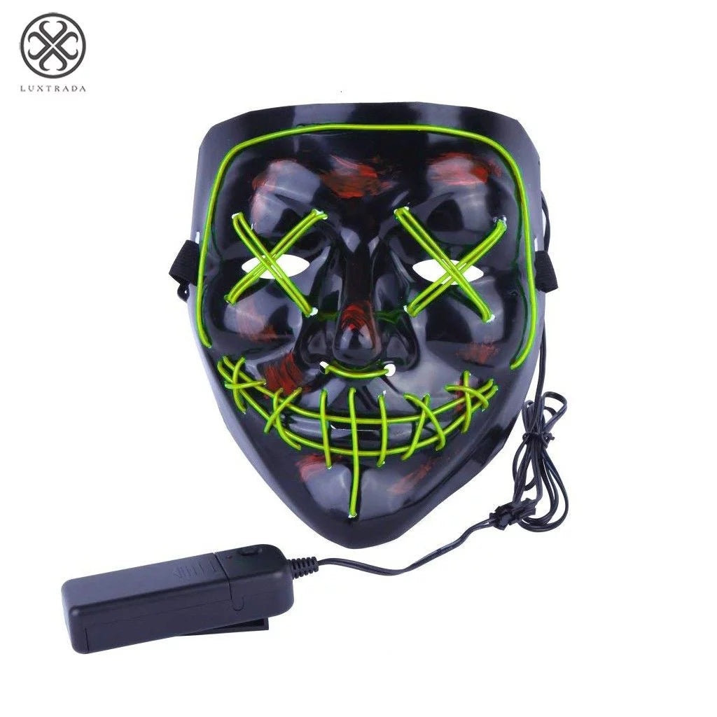 Halloween LED Glow Mask Cosplay Led Costume Mask EL Wire Light up the Purge Movie + AA Battery (Dark Green)