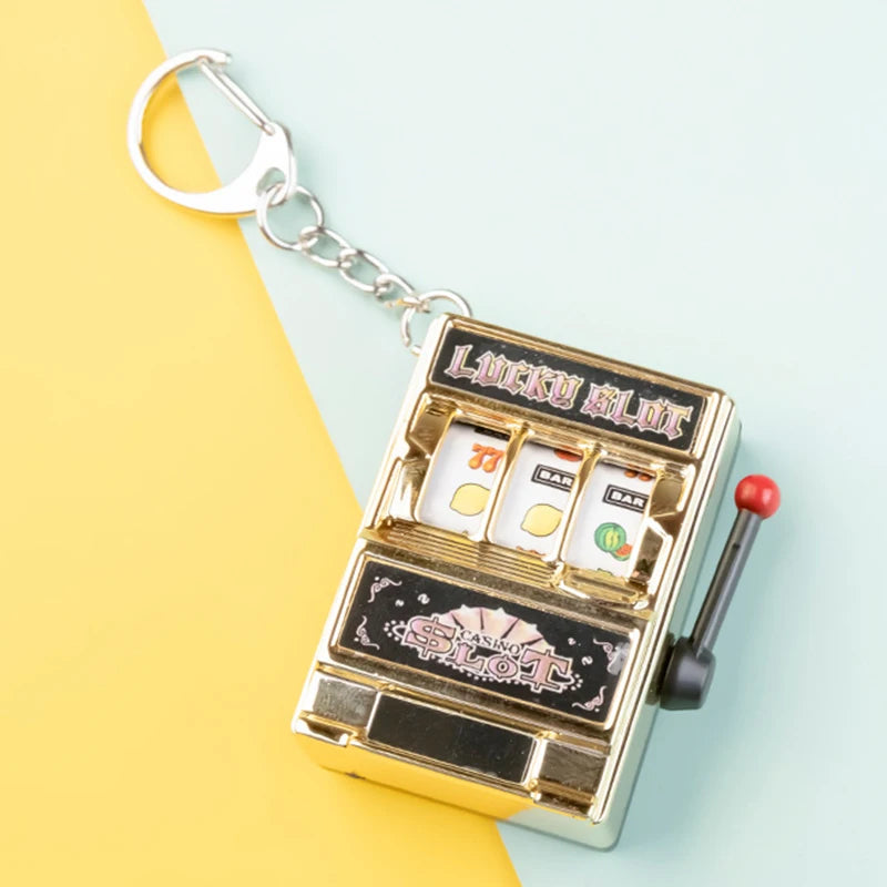 Mini Slot Machine Toy Keychain Creatives Interesting Car Keyring Game Keychain Lucky Jackpot Stress Reliever for Kids Adult Gift