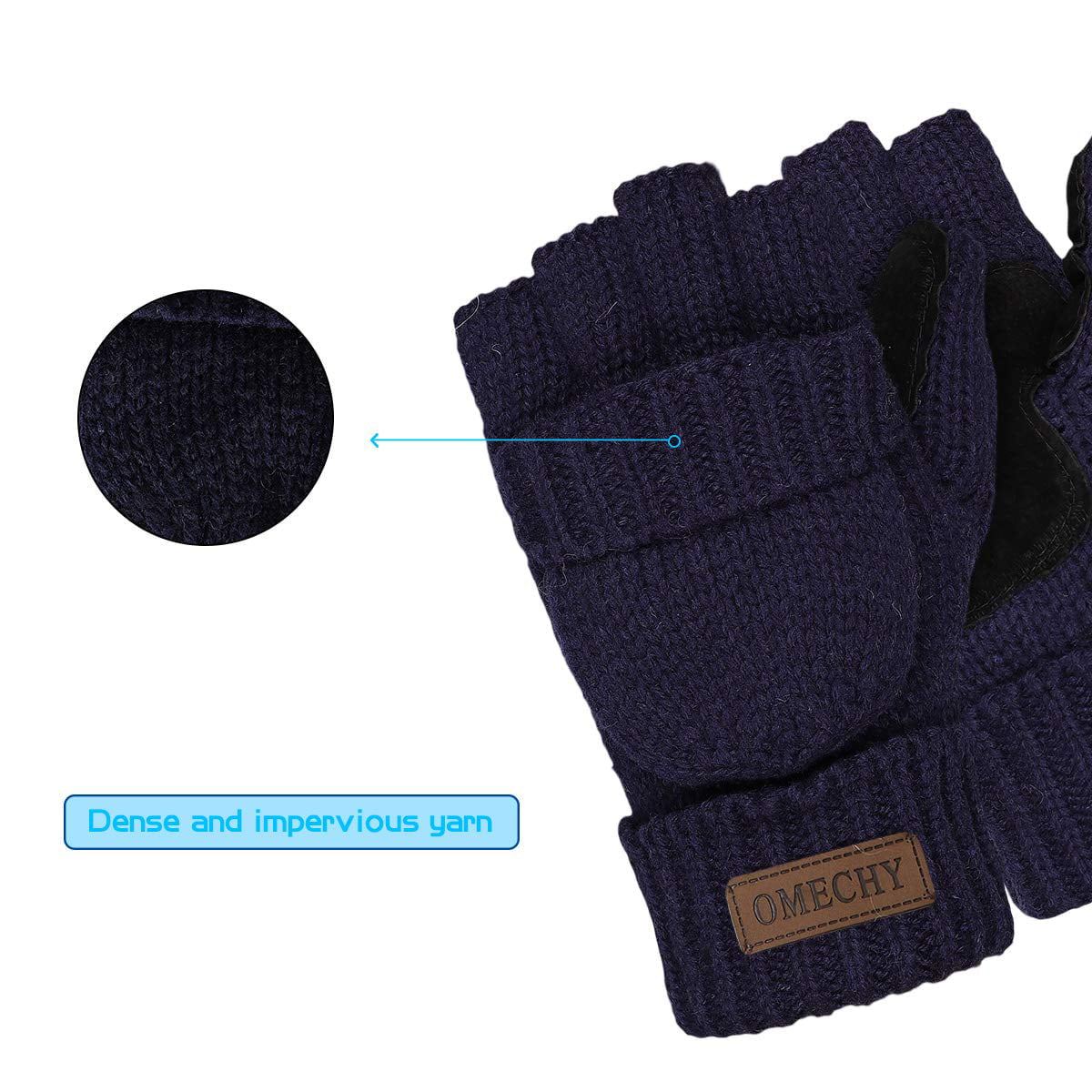 Mittens Winter Fingerless Gloves Warm Wool Knitted Gloves Convertible Gloves for Men and Women