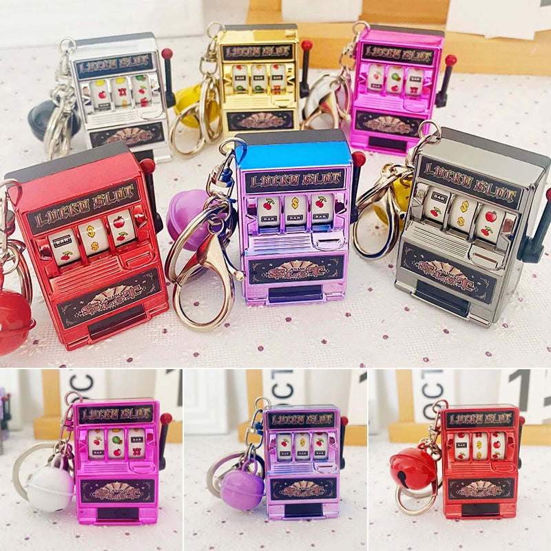 Mini Slot Machine Toy Keychain Creatives Interesting Car Keyring Game Keychain Lucky Jackpot Stress Reliever for Kids Adult Gift