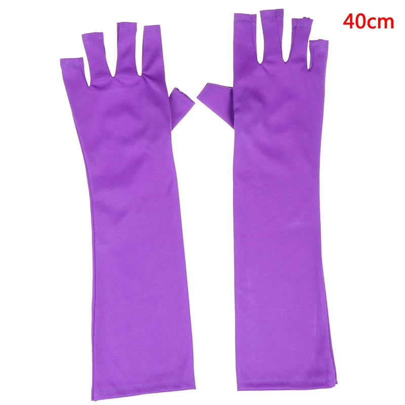 "Ultimate UV Protection Open-Toed Gloves for Flawless Nail Art - 1 Pair (25/40Cm)"