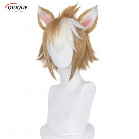 Genshin Impact Gorou Cosplay Wig 35Cm Brown Heat Resistant Synthetic Hair Anime Cosplay Wigs + Wig Cap + Ears