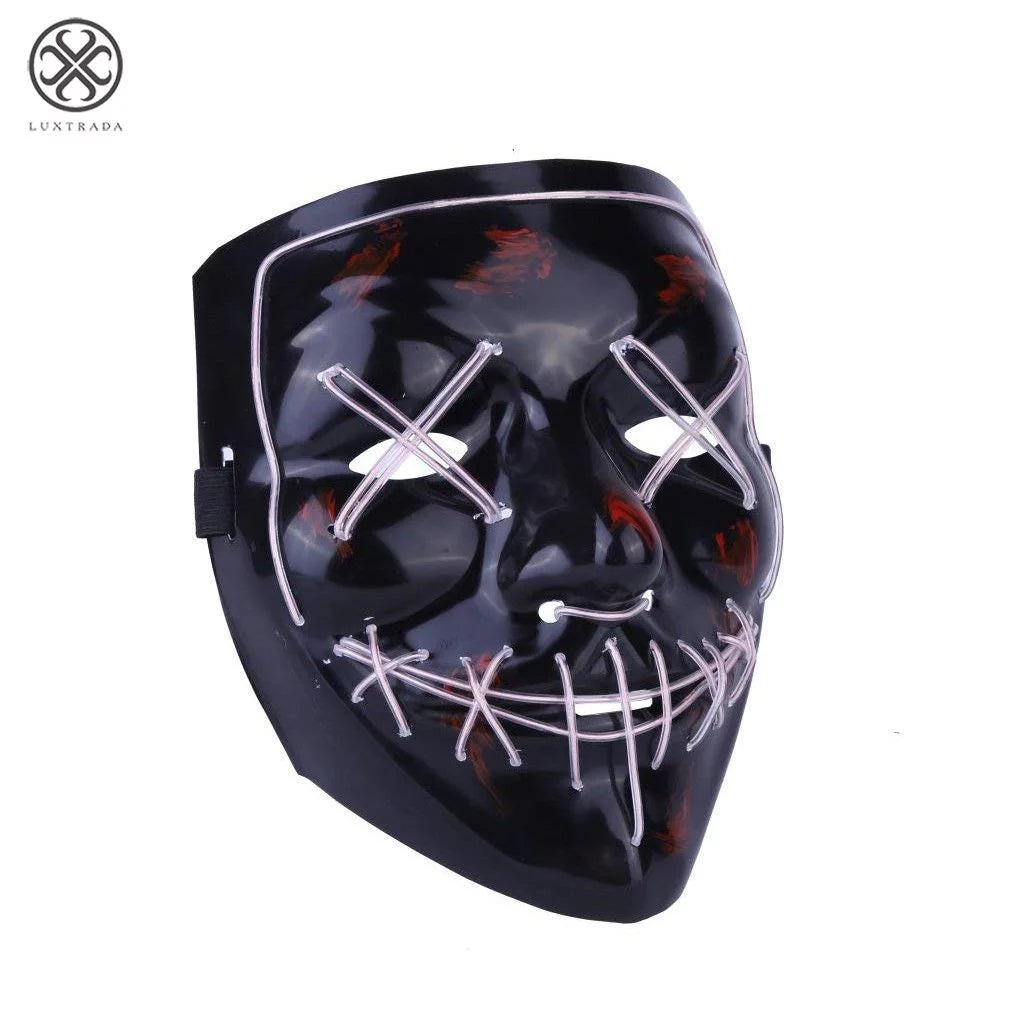 Halloween LED Glow Mask Cosplay Led Costume Mask EL Wire Light up the Purge Movie + AA Battery (Dark Green)