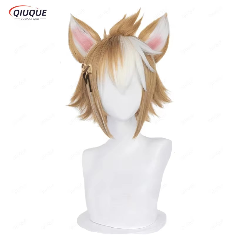 Genshin Impact Gorou Cosplay Wig 35Cm Brown Heat Resistant Synthetic Hair Anime Cosplay Wigs + Wig Cap + Ears