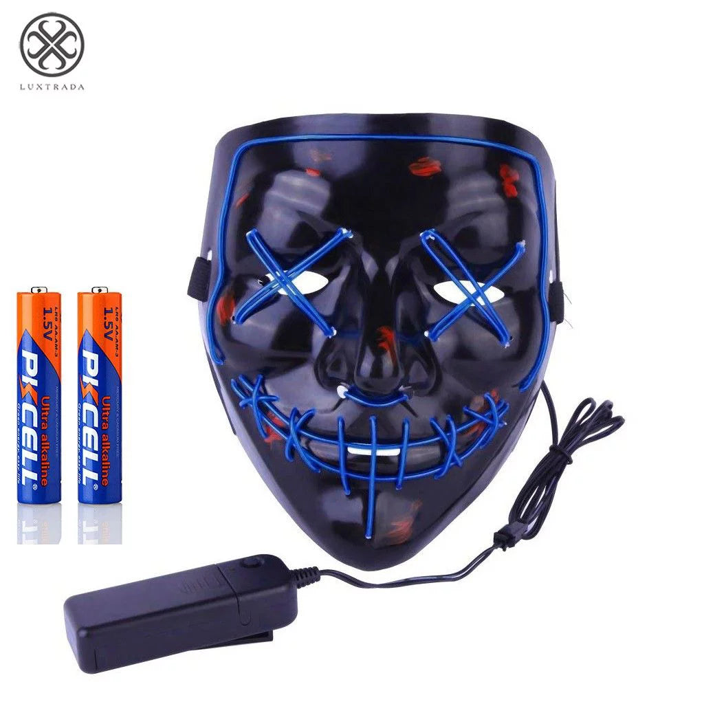 Halloween LED Glow Mask Cosplay Led Costume Mask EL Wire Light up the Purge Movie + AA Battery (Dark Green)