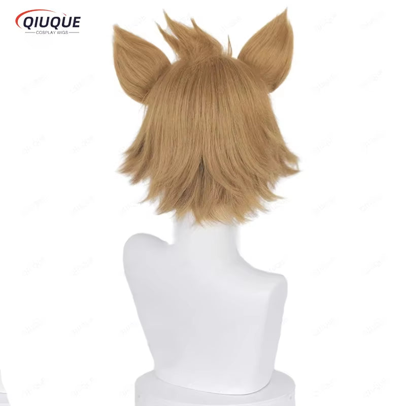 Genshin Impact Gorou Cosplay Wig 35Cm Brown Heat Resistant Synthetic Hair Anime Cosplay Wigs + Wig Cap + Ears