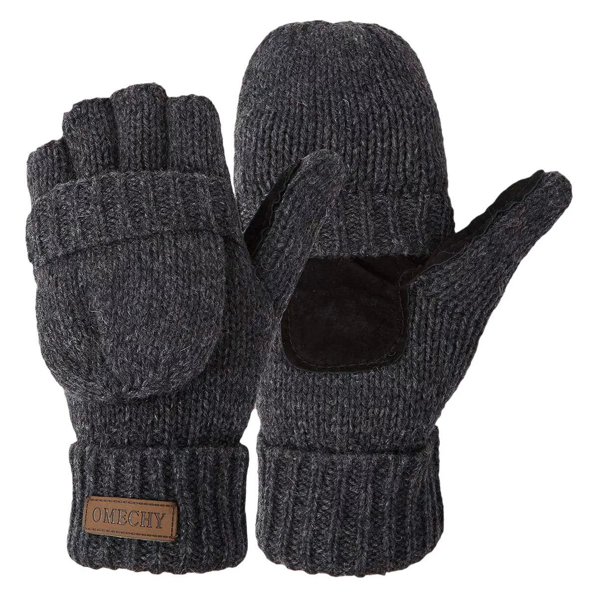 Mittens Winter Fingerless Gloves Warm Wool Knitted Gloves Convertible Gloves for Men and Women